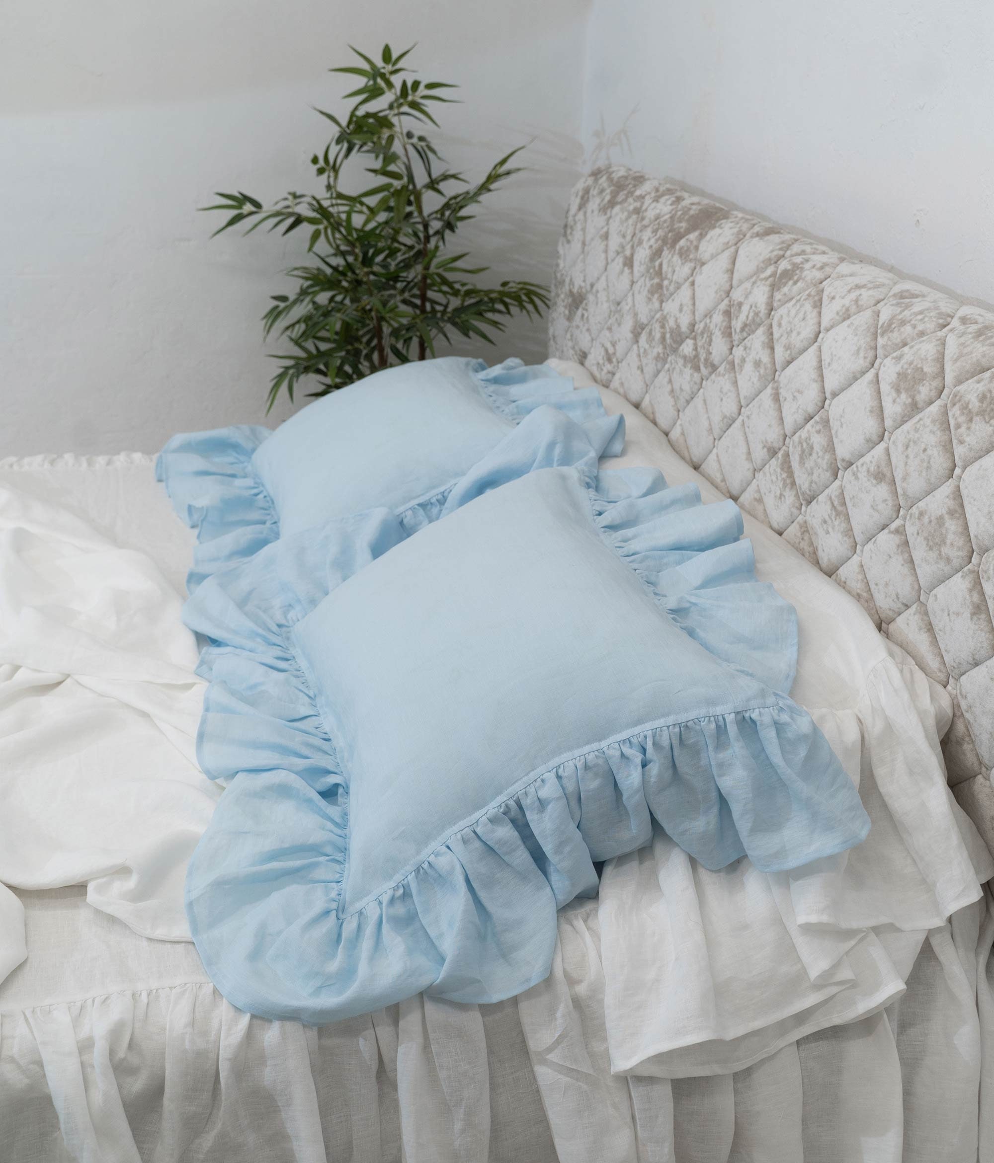 Ridhi Aquamarine Blue 100% Cotton Block Print Ruffle Sham Cover
