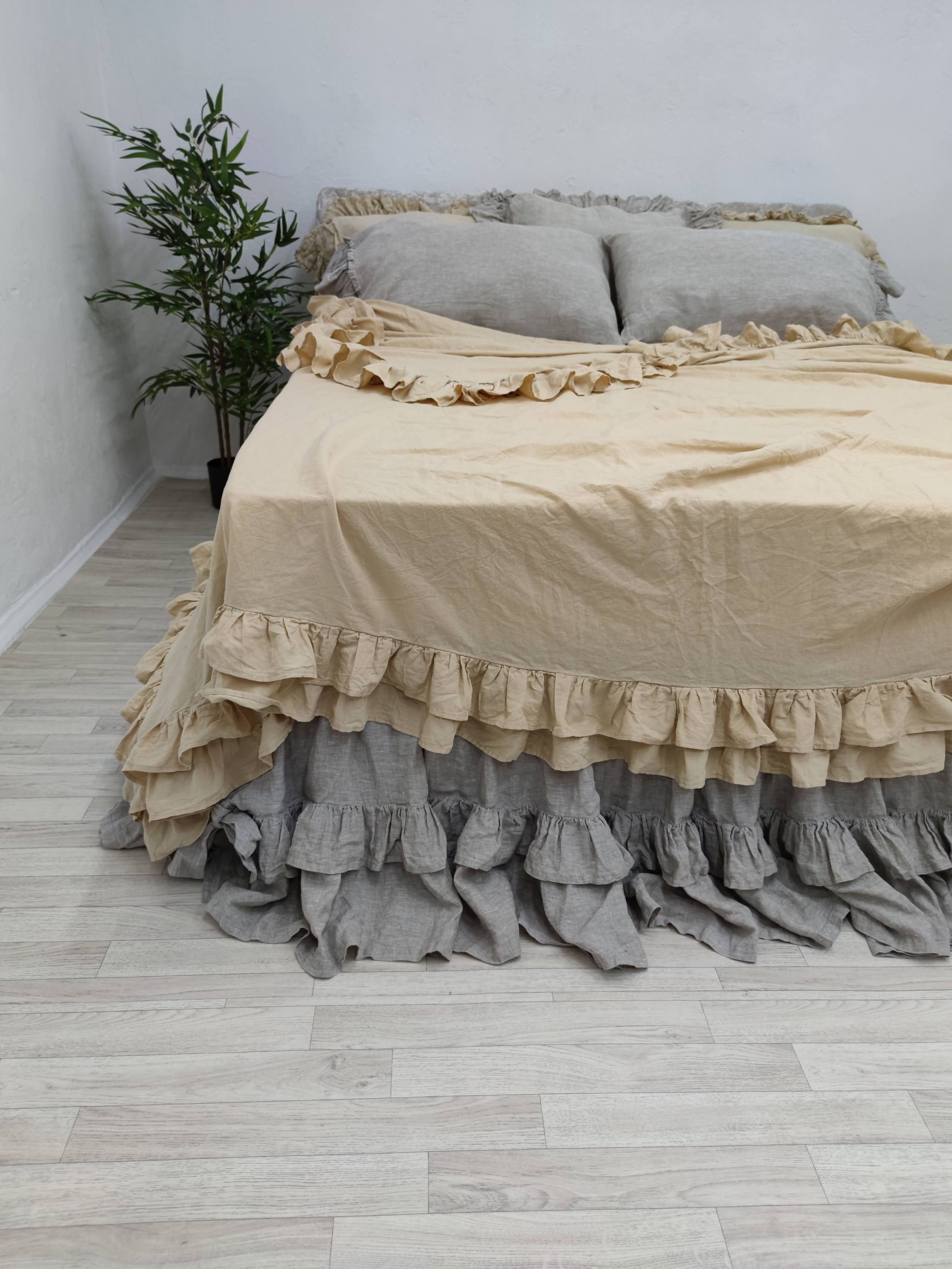 Linen Sheet With Double Ruffle. Ruffle Flat Sheet. Sheet With Etsy