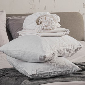 Pure Linen Bedding Set with 2 Pillowcases, Fitted & Flat Sheets