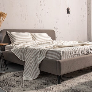 Striped linen softened flat sheet Flat sheet with stripes Linen sheets Stonewashed sheets Linen bedding Bed sheet Queen flat sheet