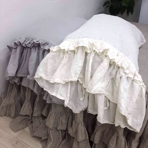 Organic Linen double ruffled Pillowcase frill Pillow Sham slip cover Standard Queen California King Linen shabby Bedding