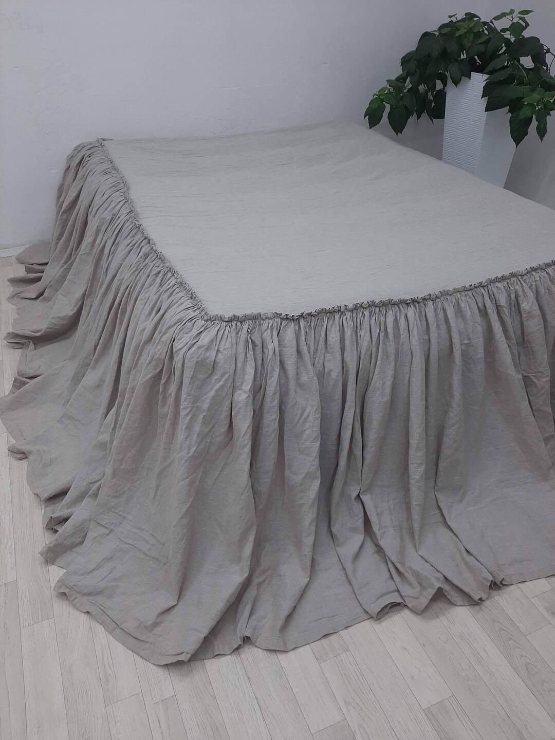 Linen Bed Cover Ruffle Coverlet Flax Bedspread Stonewashed Dust Ruffle