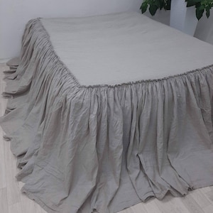 Linen Bed Cover Ruffle Coverlet Flax Bedspread Stonewashed dust ruffle single Twin Full Queen cal King Linen bed spread Bedding