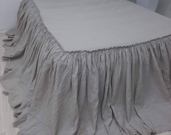 Linen Bed Cover Ruffle Coverlet Flax Bedspread Stonewashed dust ruffle single Twin Full Queen cal King Linen bed spread Bedding