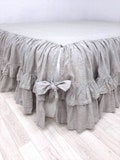 Double ruffle Linen Bed skirt split corners ruffled panel Dust Ruffle Bedskirt Corner cuts Mattress skirt double Queen King handmade Bedding