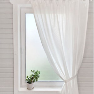 Tie top linen curtains with ties 55&quot; wide, Window treatments panel, White curtains, door curtain,shower curtains, Kitchen curtains