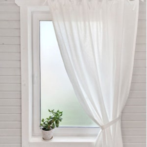 Tie top linen curtains with ties 55 wide, Window treatments panel, White curtains, door curtain,shower curtains, Kitchen curtains image 4