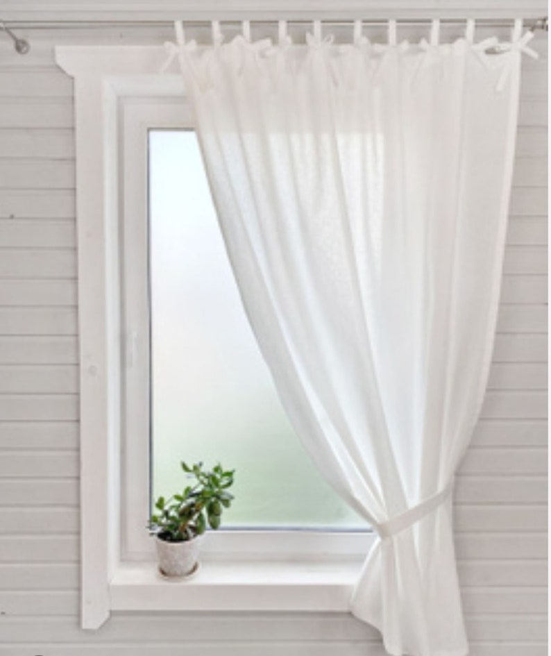 Tie top linen curtains with ties 55 wide, Window treatments panel, White curtains, door curtain,shower curtains, Kitchen curtains zdjęcie 4