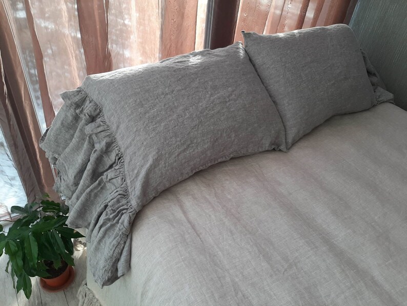 Organic Linen Double Ruffled Pillowcase Frill Pillow Sham Slip Etsy