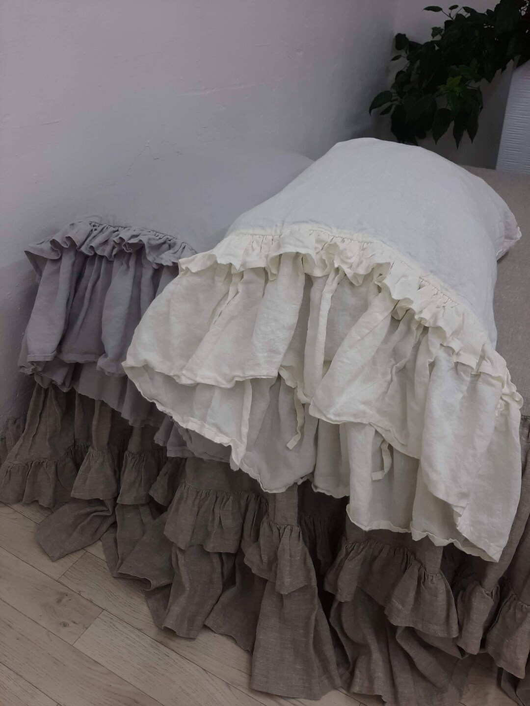 Organic Linen Double Ruffled Pillowcase Frill Pillow Sham Slip Etsy