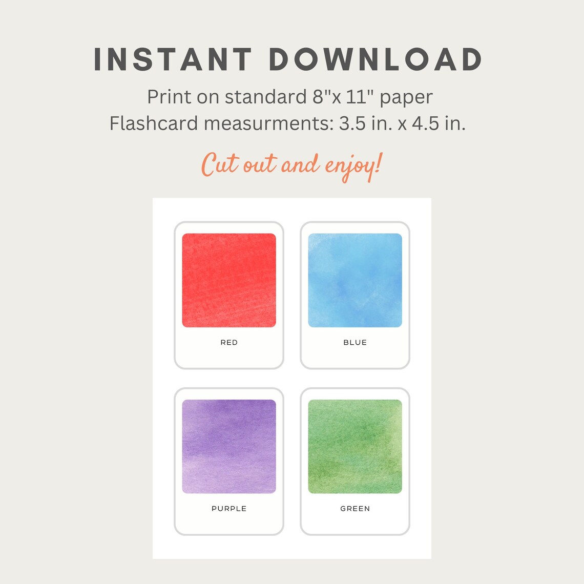 Printable Colors Flashcards, Preschool Colors Flashcards, Watercolor ...