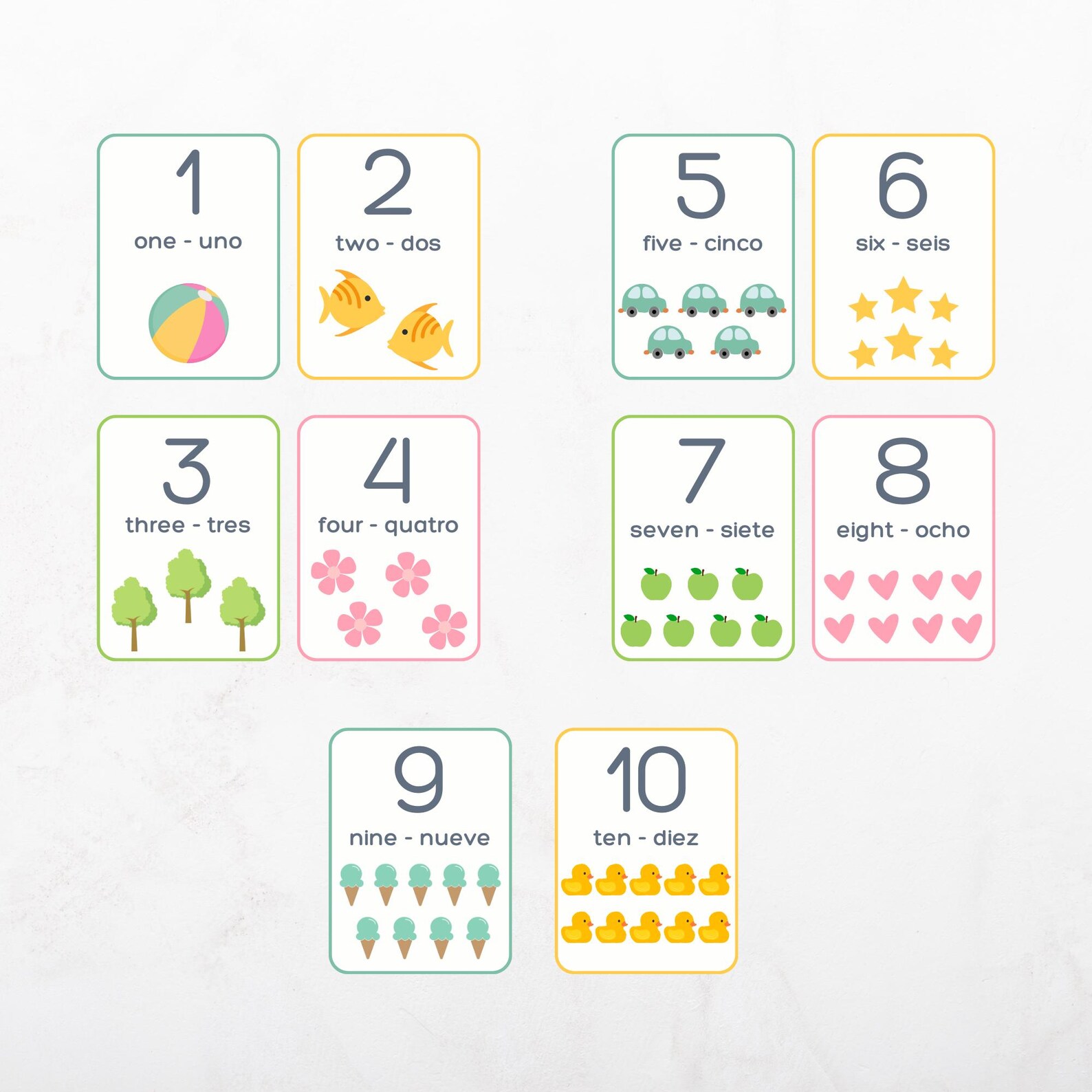 Printable Numbers Flashcards: Spanish & English, Preschool Learning ...