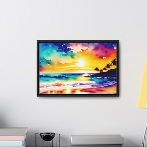 Ocean Sunset Canvas Palm Trees on the Beach Wall Art Tropical Beach canvas Beach Sunset Living room Art Sunset Beach Office Framed Canvas