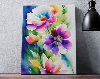 Watercolor Flower Canvas Art - Colorful Floral Home Decor