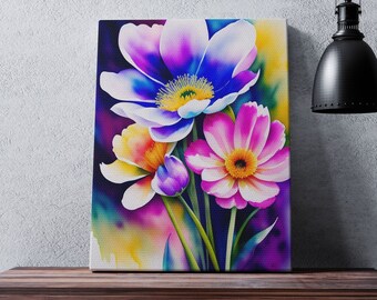 Abstract Watercolor Floral Canvas Print Botanical Wall Art Colorful ...
