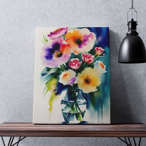 Flower Bouquet Art Colorful Flower Wall Art Flower Home Decor Flower Watercolor Wall Decor Watercolor Flower Bouquet Decor Colorful Canvas