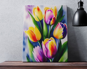 Tulip Field Canvas Art, Flower Home Decor