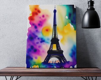 Eiffel Tower Watercolor Art, Framed Canvas Print