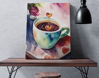 Coffee Shop Wall Decor For Coffee Shop Wall Art Coffee Cup With Heart Kitchen Art Heart Foam Coffee Art Watercolor Art Abstract Coffee Art