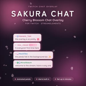Sakura Chat Overlay for Twitch, Cherry Blossom StreamElements Chat Widget with Alerts, Animated Pink Kawaii Stream Overlay Download