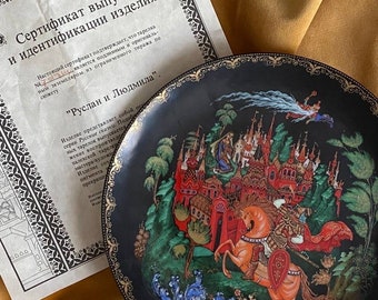 Russian decorative plate Russian fairy tales Palech