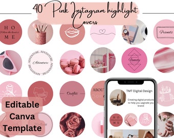 40 Pink Instagram Highlight Covers | Pink aesthetic Highlight Icons | Canva Template | Pink Textured Highlight Covers | IG Story Icons