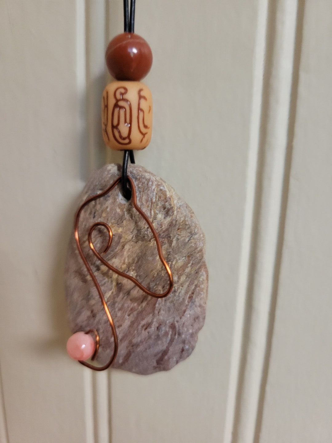 River Rock Necklace With Copper Wire Horse. Etsy
