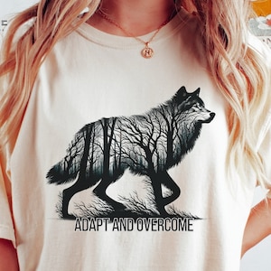 Forest Wolf Silhouette T-Shirt, Adapt and Overcome, Inspirational Nature Graphic Tee, Unisex Comfort Colors T- Shirt, Vintage Style Tee