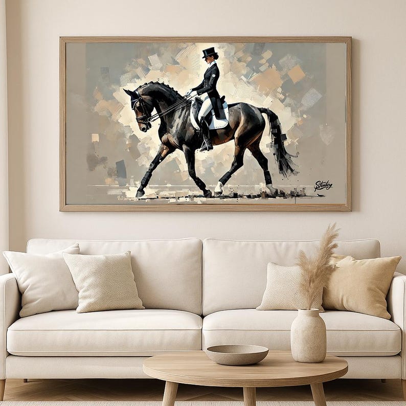 Dressage Horse Printable Art – Female Rider Wall Decor – Impressionist ...