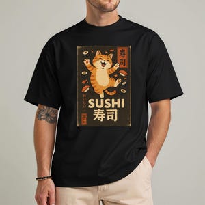 Sushi Cat, Japanese Graphic Tee, Kawaii Japan Tee, Japanese Art Style, Cute Japan Shirt, Casual Tee, Japan Lover Gift, Unisex Shirt