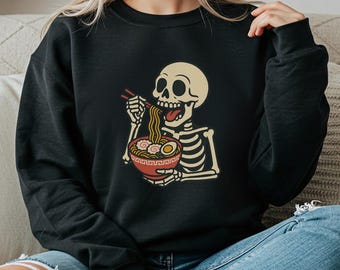 Bluza w stylu vintage na Halloween: szkieletowy ramen, upiorny jesienny sweter
