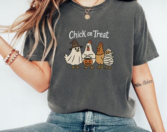 Chick or Treat Halloween Comfort Colors Shirt: Funny Fall Chicken Tee