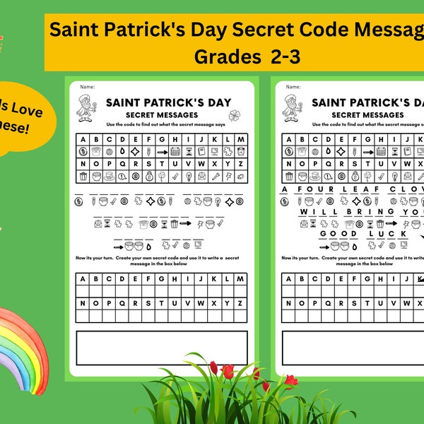 Saint Patrick's Day  Games-Secret Code Messages for Children | Set of 4 Printables | Print Ready PDF's for Kids | Fun Activity Worksheet
