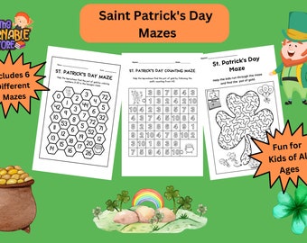 Laberintos del Día de San Patricio para niños/Juego de 6 imprimibles del Día de San Patricio PDF listos para imprimir para niños/Actividades divertidas de duendes
