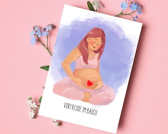 Postcard or folding card for pregnancy | Statement Card | Anticipation in the stomach | watercolor