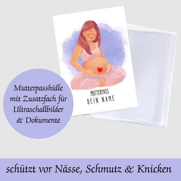 Mutterpasshülle - Vorfreude im Bauch personalisiert mit Namen | Schutzhülle Mutterpass | Schwangerschaft Geschenk | Aquarell