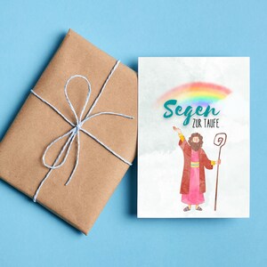 Cartão de batismo - bênção para o batismo | Presente de batismo | Presente de padrinho | Arco-íris aquarelas | Cartão postal ou cartão dobrável