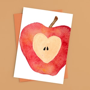 Cartolina o biglietto pieghevole - cuore di mela | mela | cuore | Acquerello | Stampa d'arte