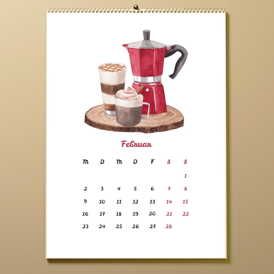 2026 Calendar for Coffee Lovers | Watercolor Coffee | A4 or A5 or