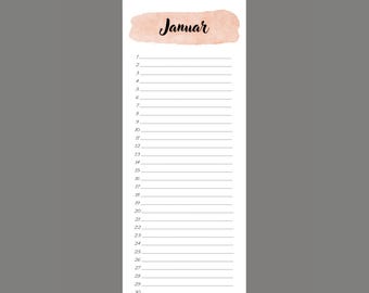 Slim birthday calendar - watercolor lettering | perpetual calendar | simple wall calendar | decoration