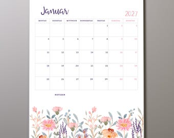 NEW 2027 Calendar - Watercolor Flowers | Floral | A4 | Wall Calendar | Decoration | Gift