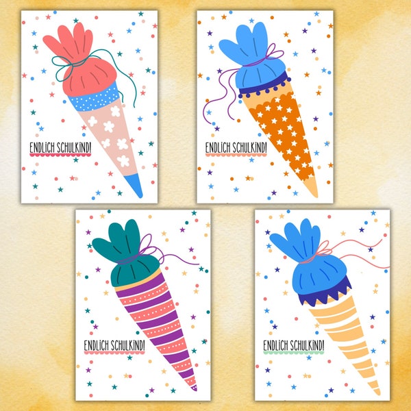 Card - Finally a school child | Postcard or folding card | Enrollment | Back to school | Sugar cone | School cone