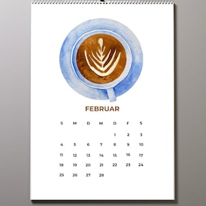 Kalender 2024 für Kaffeeliebhaber | Aquarell Kaffee | A4 | Wandkalender | Dekoration | Geschenk