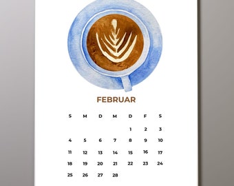 Calendar 2024 for coffee lovers | Watercolor Coffee | A4 | Wall calendar | Decoration | Gift