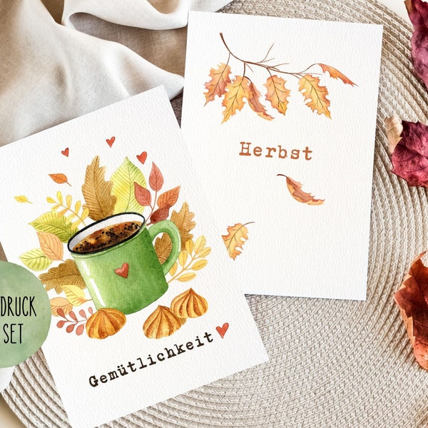 Postkarten SET - Herbst | 2 Stück | Jahreszeiten | Aquarelle