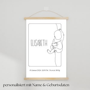 poster di nascita minimalista - line art | Tema natale | personalizzato | Regalo per una nascita o un battesimo | Decorazione baby room, cameretta dei bambini