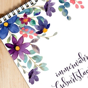 Calendario compleanni | calendario perpetuo | fiori | floreale | Acquerello | A4