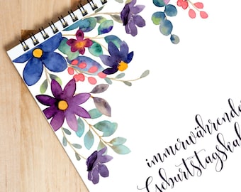 Birthday calendar | perpetual calendar | flowers | floral | watercolor | A4