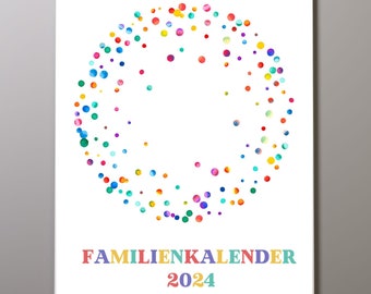 Familienkalender 2024 mit 5 Spalten | Aquarell Konfetti | A4 | Familienplaner | Wandkalender | Dekoration | Geschenk