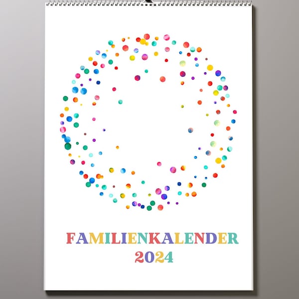 Familienkalender 2024 mit 5 Spalten | Aquarell Konfetti | A4 | Familienplaner | Wandkalender | Dekoration | Geschenk